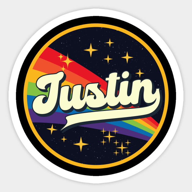 Justin // Rainbow In Space Vintage Style Sticker by LMW Art